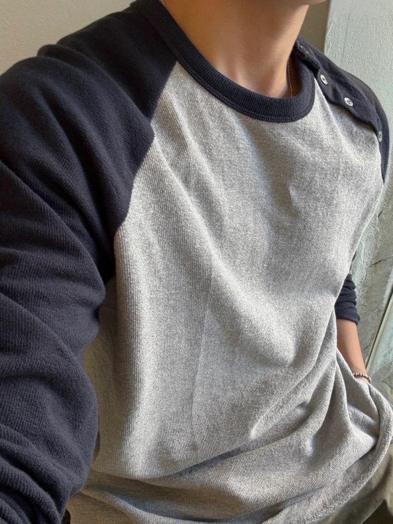 Heavy raglan button long sleeve t-shirt