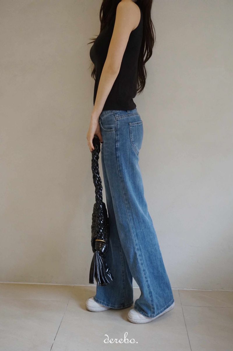 low semi-long denim pants