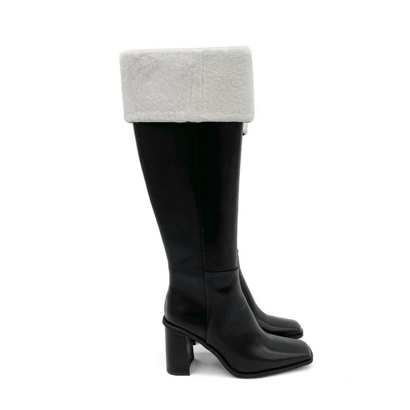 Square toe mink fur long boots (2 Color)