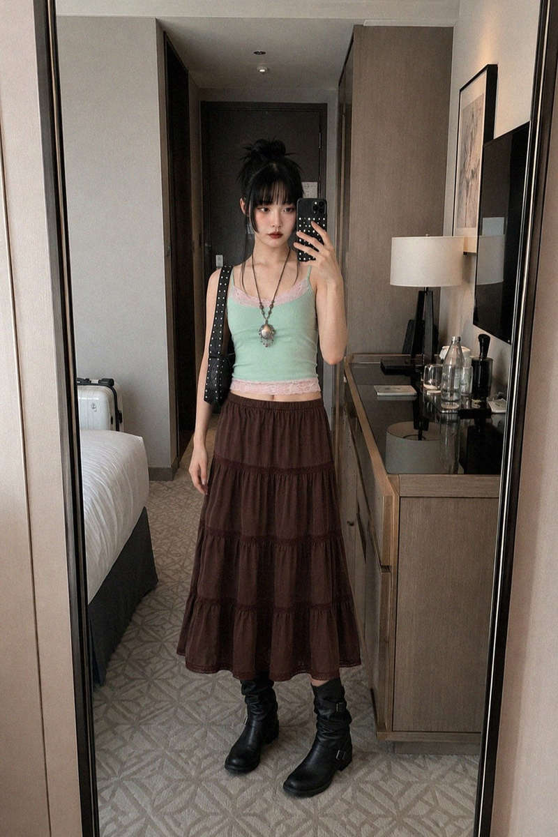 RUSTIC ROMANCE TIERED MAXI SKIRT