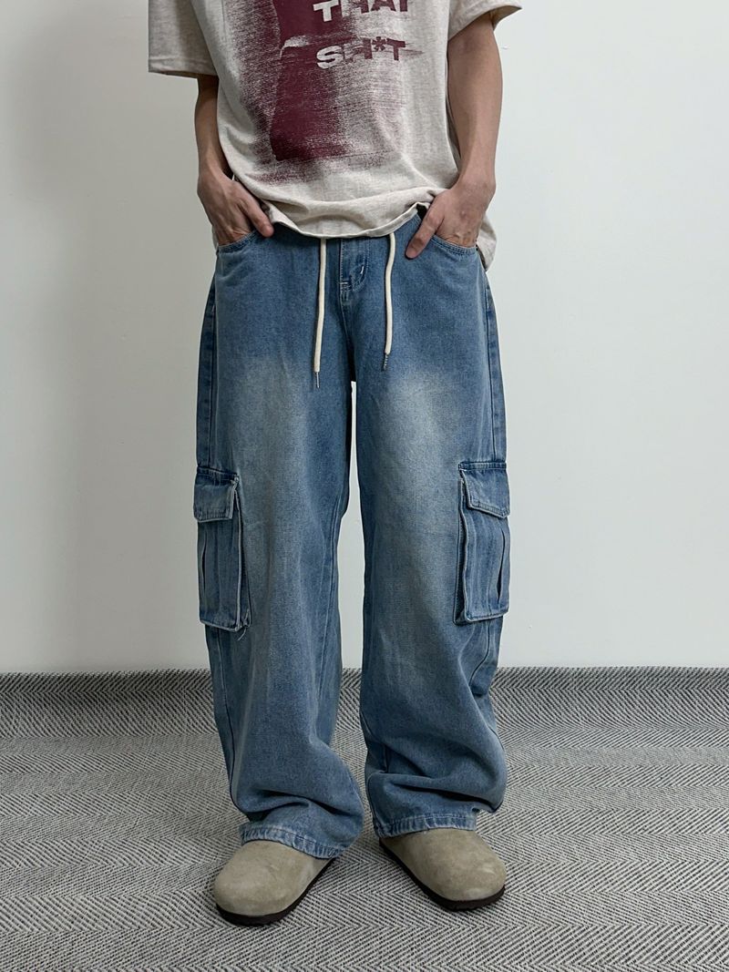 String Wide Cargo Denim PT