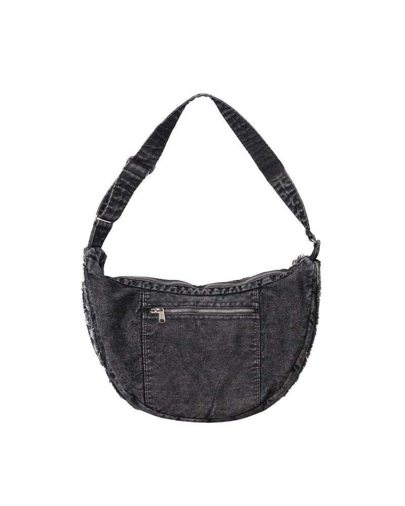 Washed Denim Shoulder Bag (Black)