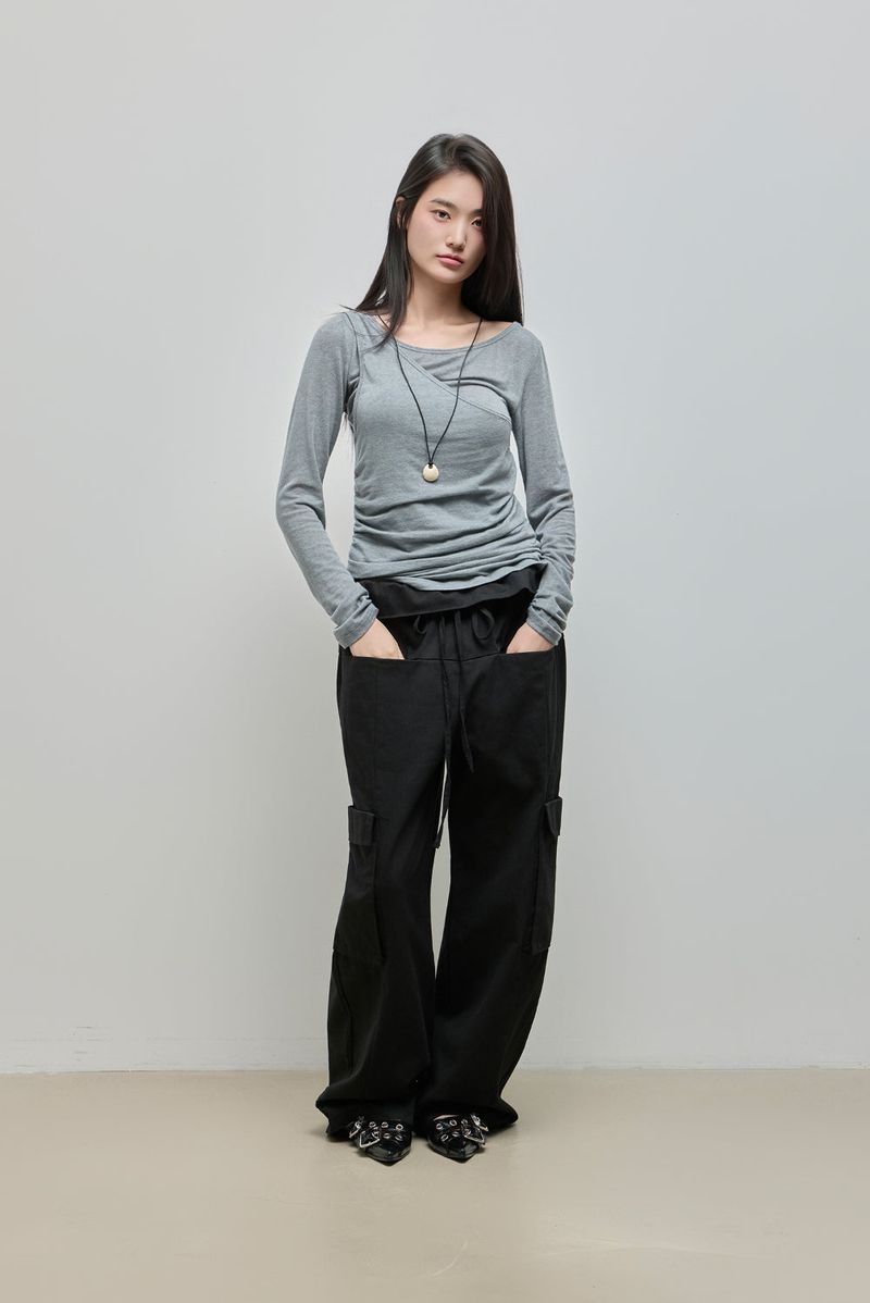 Shirring Layered Tee_Grey