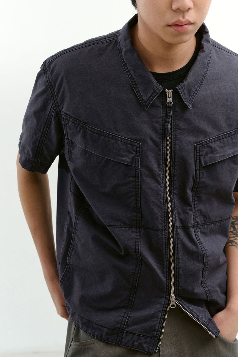 Vintage Washed Flap Pockets Work Shacket (Washed Charcoal)