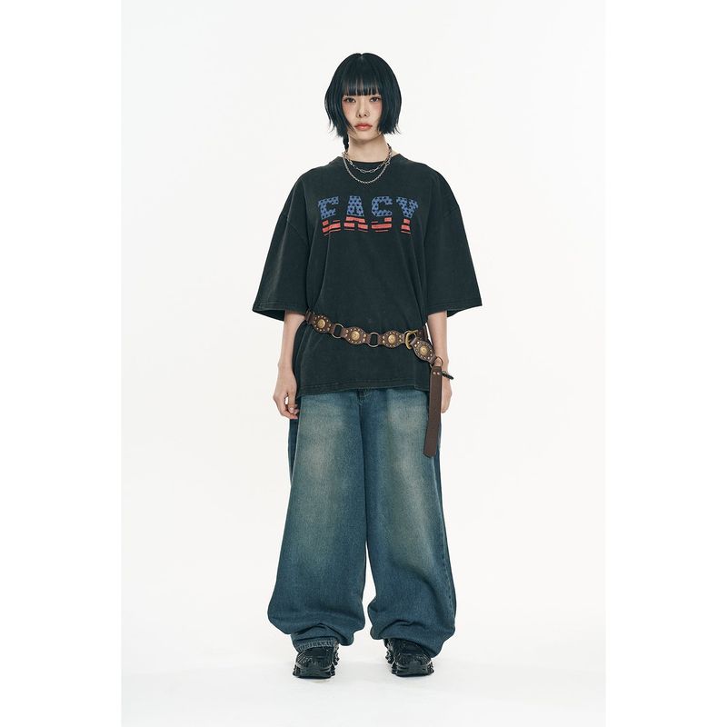 Washed Crack Star Short Sleeve - Black