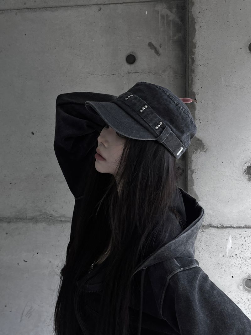 studded denim cap