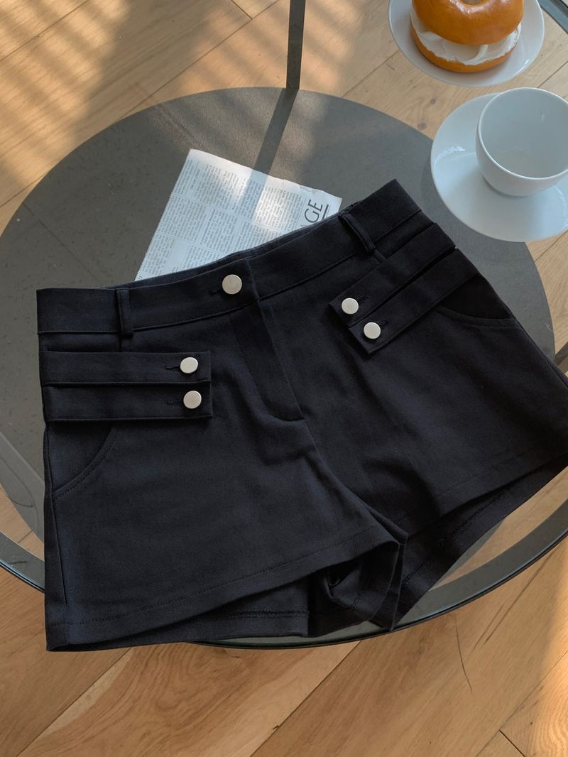Modern Two Belt Button Bijou Short Pants
