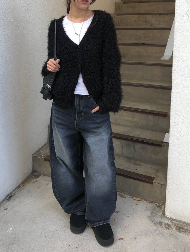 Bowling Hem Snap Wide Washing Denim Pants