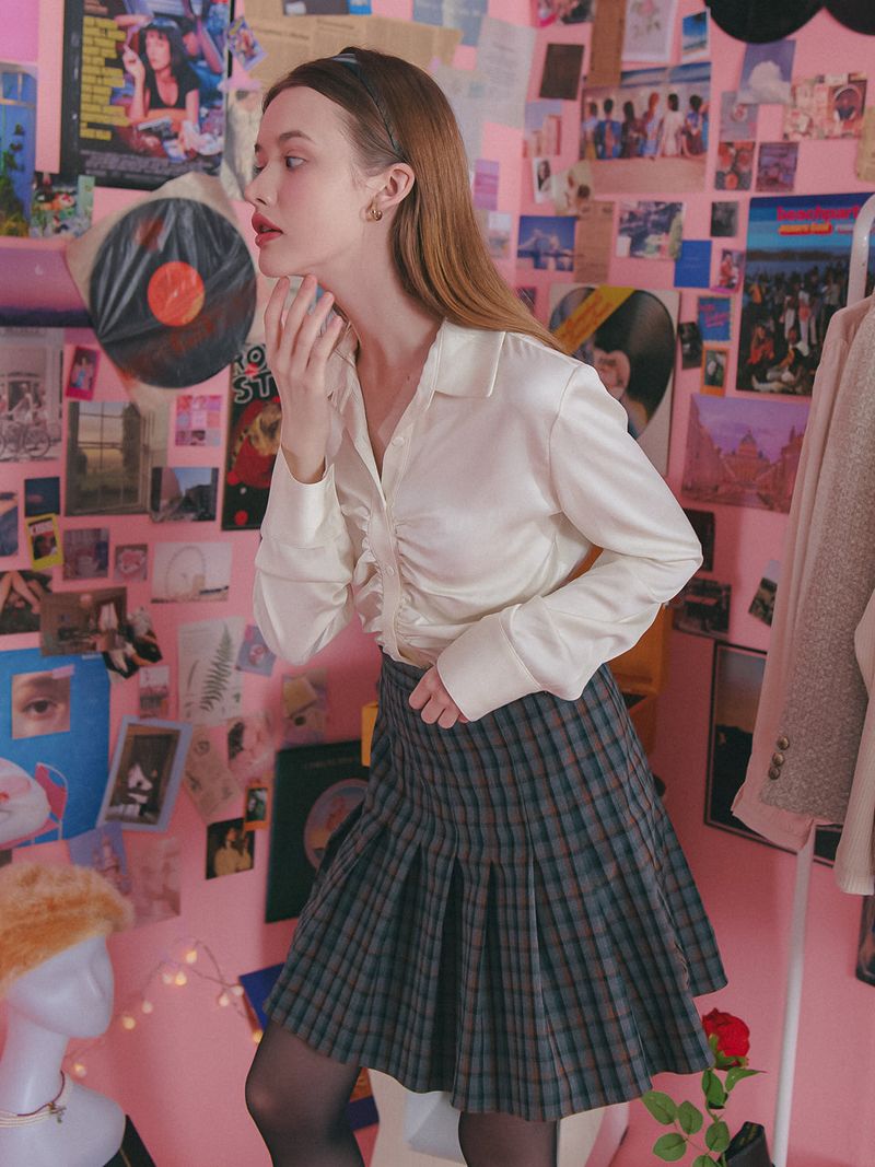 vem.ver（ベムバー）の「PLEATS CHECK SKIRT_CHARCOAL（Skirts）」