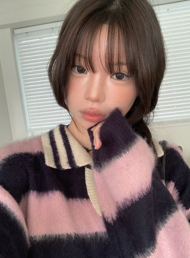 Polki Stripe Collar Brush Over Knit