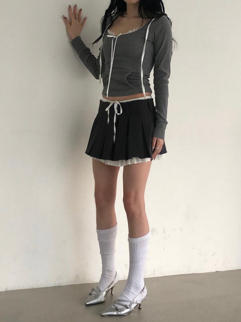 Gray Ribbon Lace Hoodie