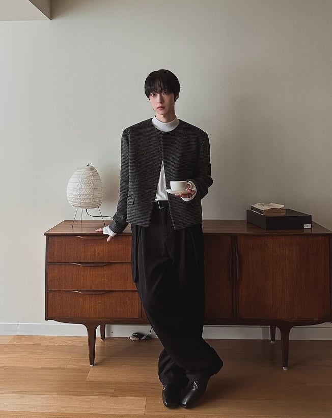 Objet Wool Check Round Jacket
