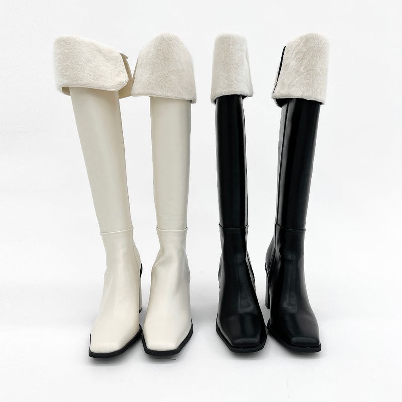Square toe mink fur long boots (2 Color)
