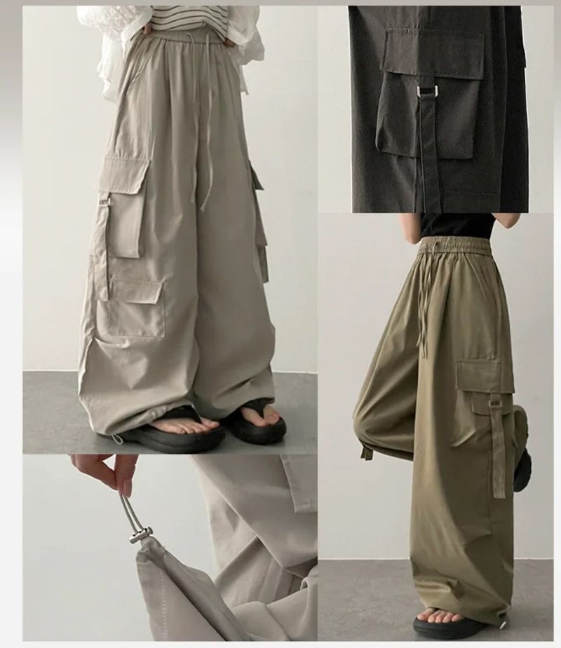 Send-banding two-pocket cargo wide pants