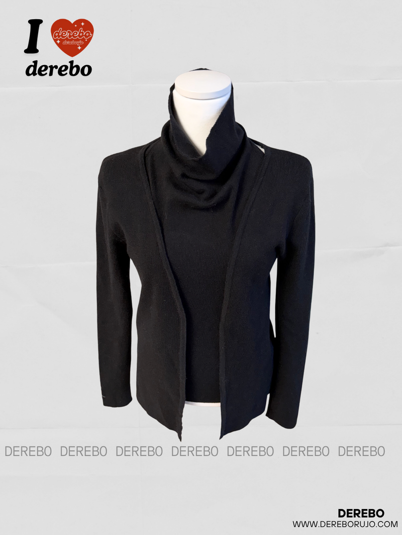 Turtleneck Layered Long-Sleeved Knit Cardigan