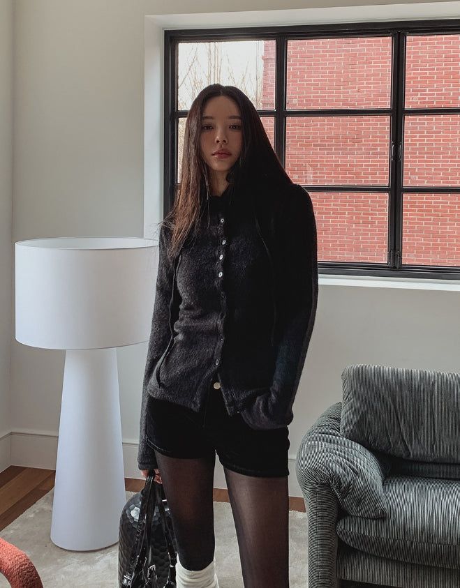 Tiddy High Neck Button Hood Cardigan
