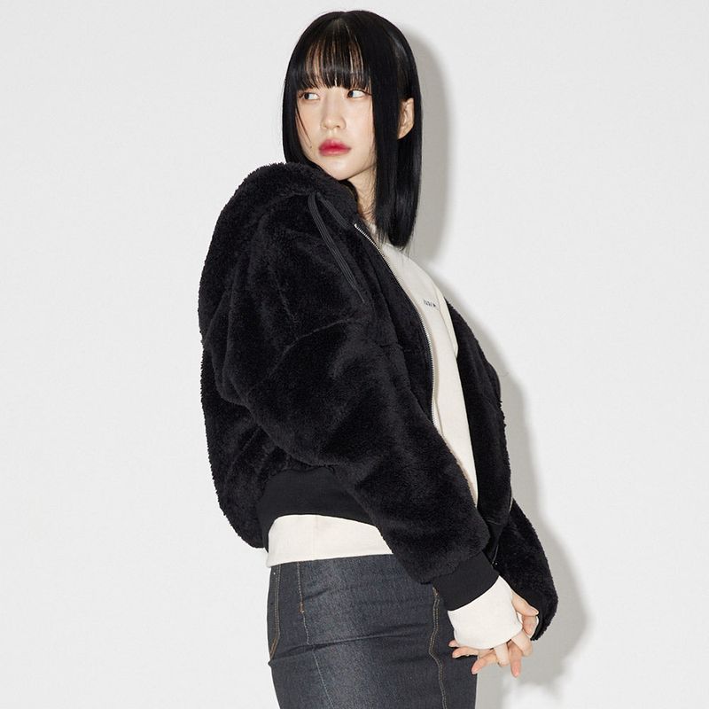 Zero Bear Crop zip-up [BLACK]