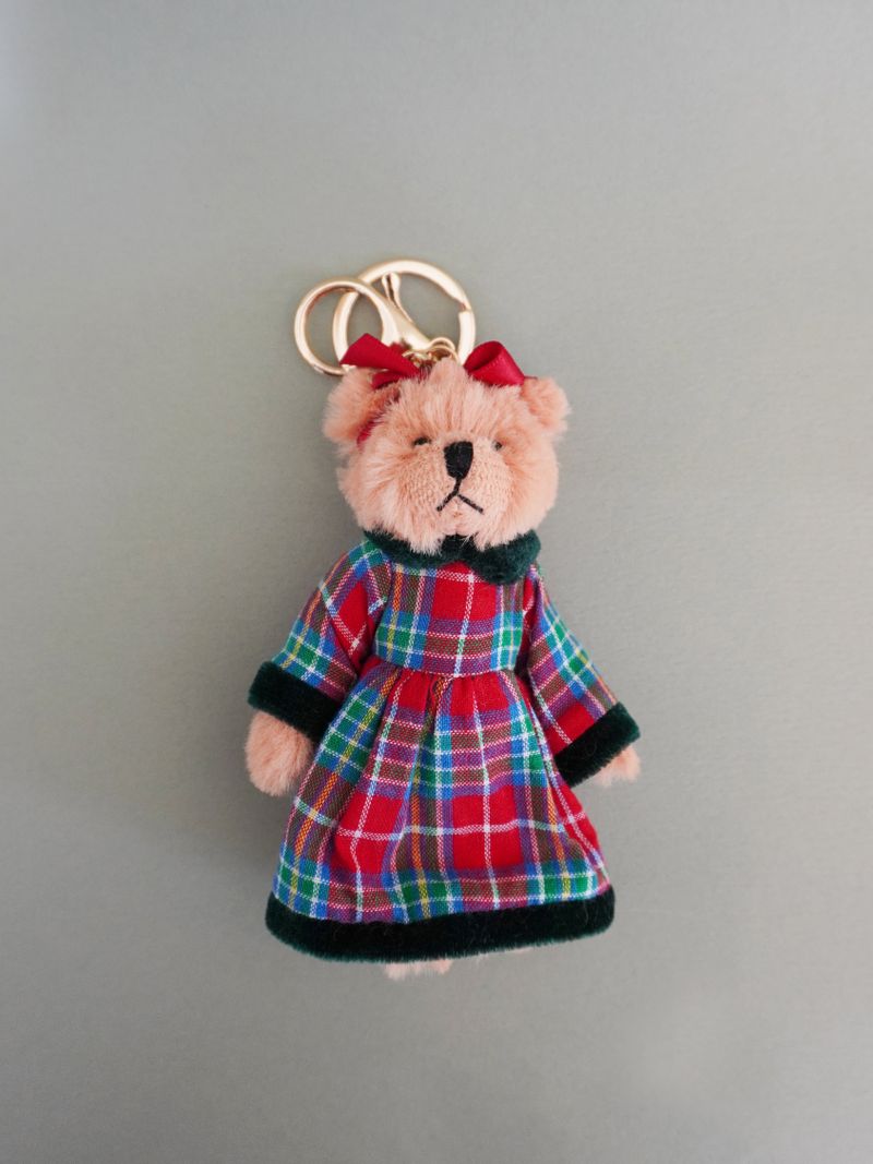 Christmas Teddy Bear Keyring - Check Dress