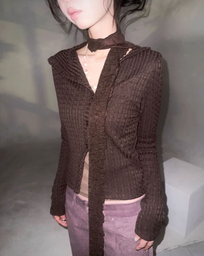 (3color) Slit Cable High-Neck Slim Cardigan