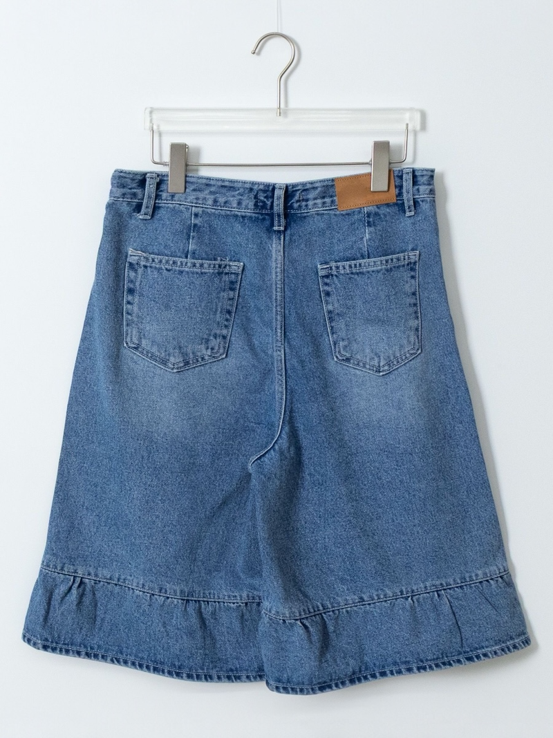 denim frill bermuda pants