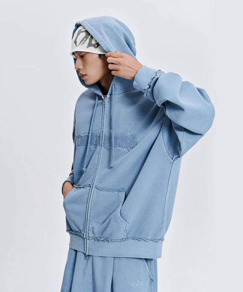 BASIC LOGO PIGMENT ZIP-UP HOODIE_BLUE