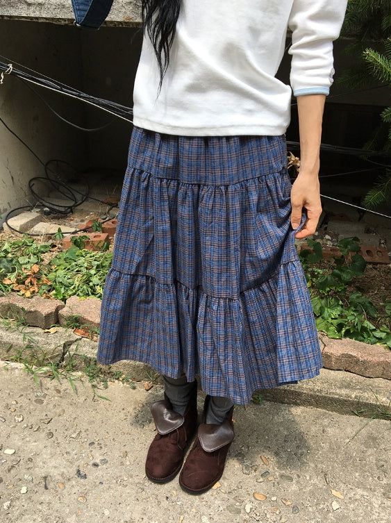 BAON（バオン）の「Bardo Vintage Check Tiered Shirring Midi Skirt（Skirts）」