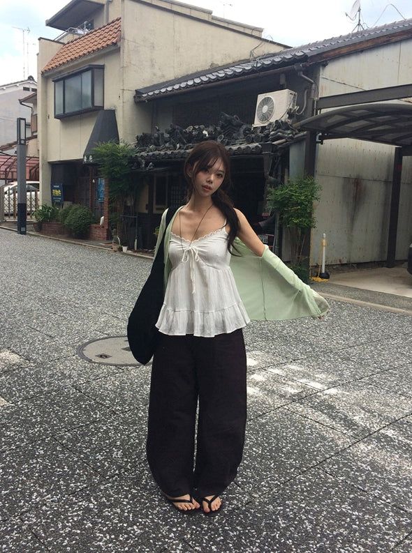 Robit Lace Flare Frill Sleeveless Blouse