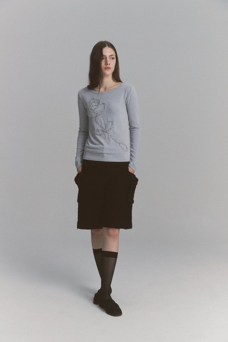 Lace Rose Long Sleeve Gray