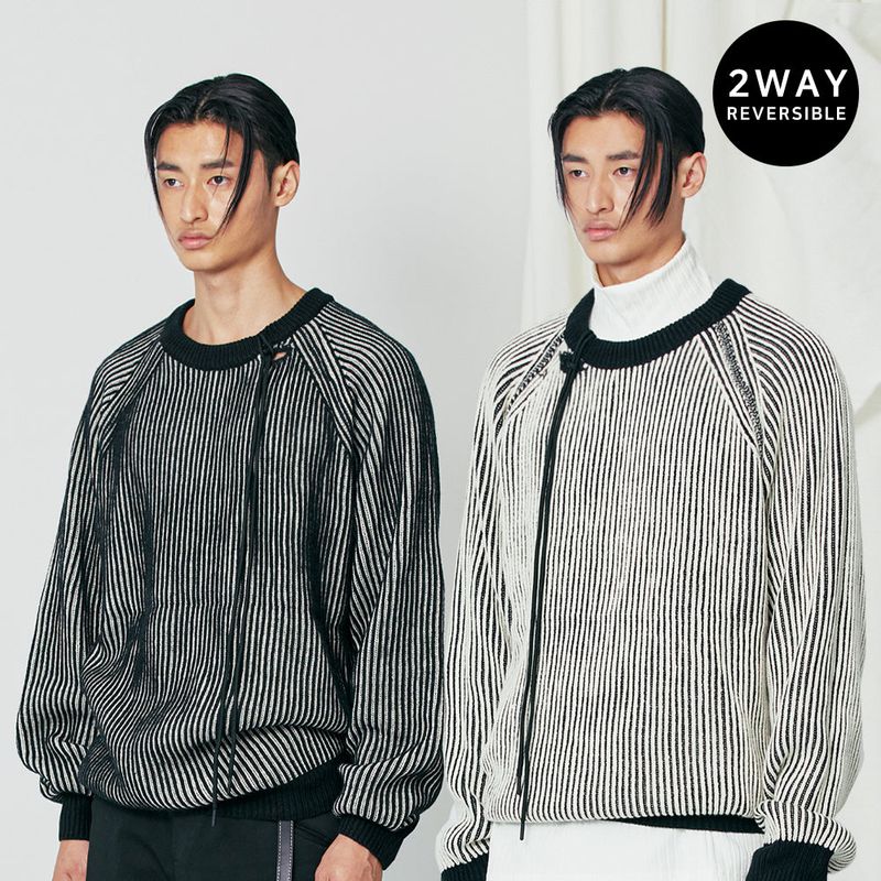 S SY（エスエスワイ）の「dublin reversible loose fit raglan knit black ivory（Tops）」