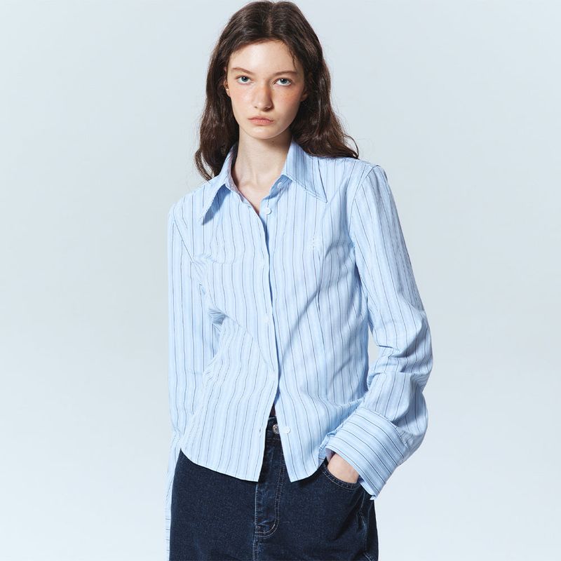 MINIMAL STRIPE LOGO SLIM SHIRT_CHARCOAL