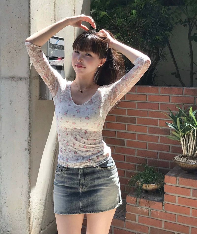 ginger deep washing low denim sk