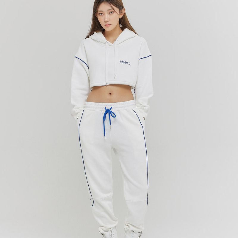Oversize Line Point Crop Hoodie White