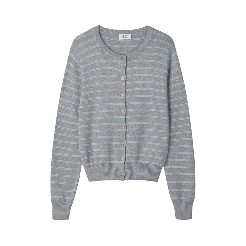 mellotory（メロートリー）の「SOFT STRIPED KNIT CARDIGAN (GRAY)（Tops）」