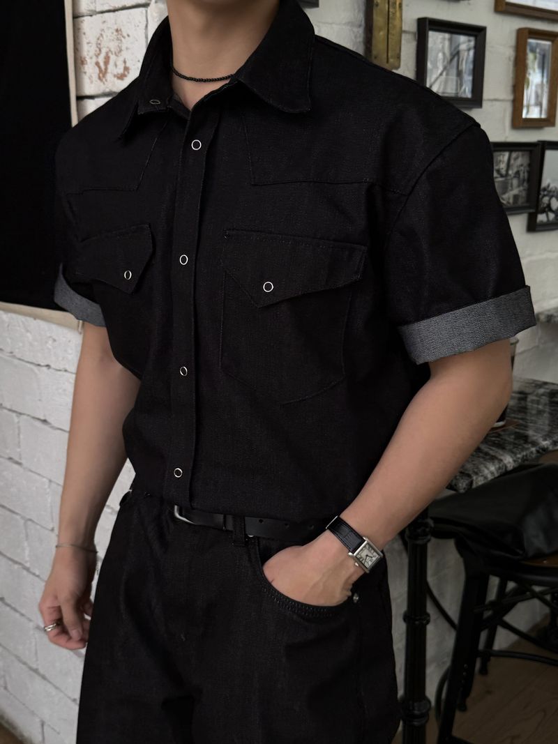 Leaf denim western short sleeve shirt