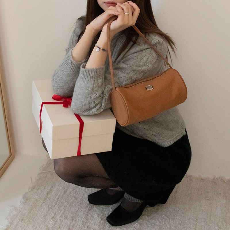 round suede mini bag_camel