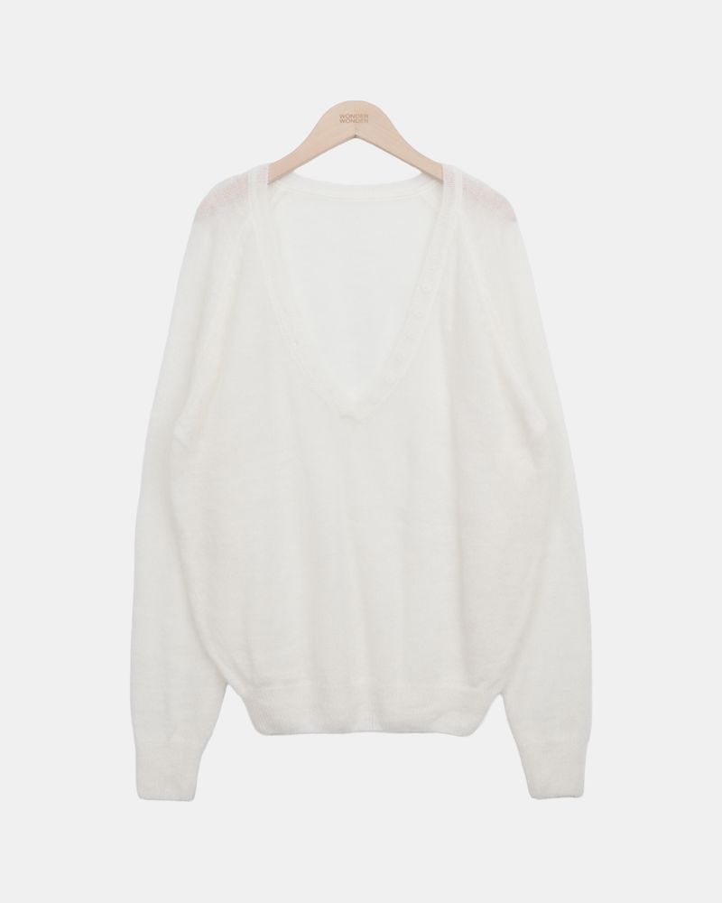 Diang Deep V-Neck Button Mohair Long-Sleeve Knit