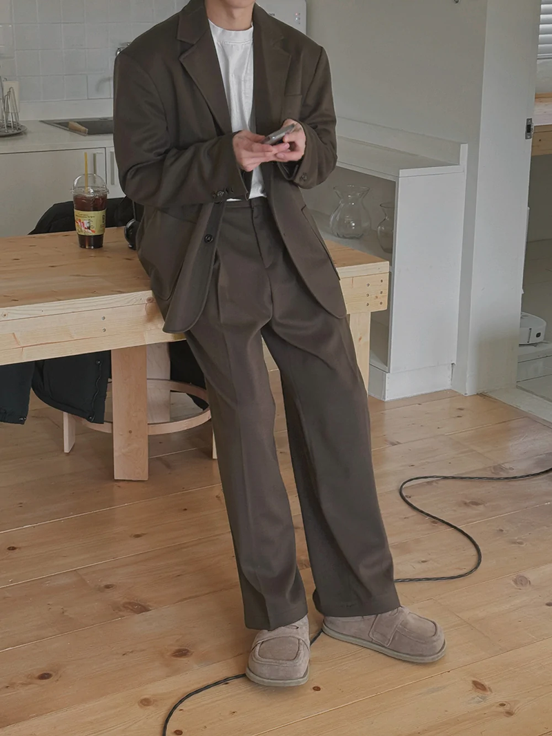 ASCLO Wool Herringbone Retro Jacket & Pants (Khaki Brown)