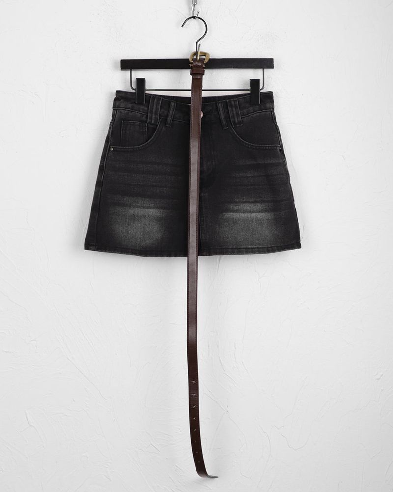 [Belt set] Jerik vintage washed denim mini skirt