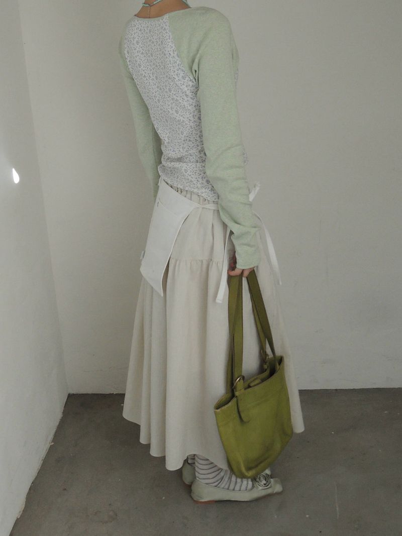 side string long skirt (mint stripe) (washed cotton)