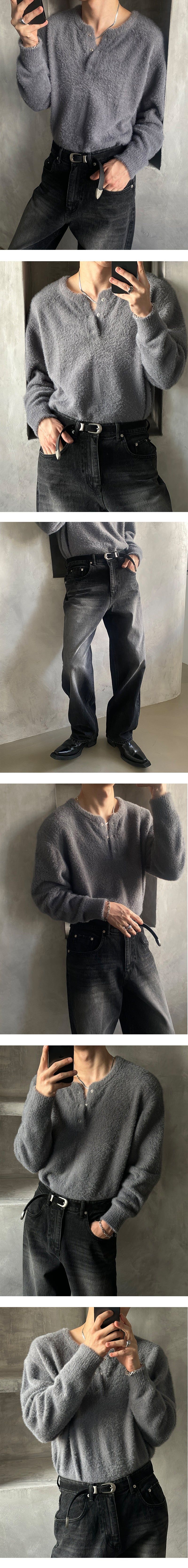  [PREMIUM][MADE] Angora hair henry neck knit(3color)