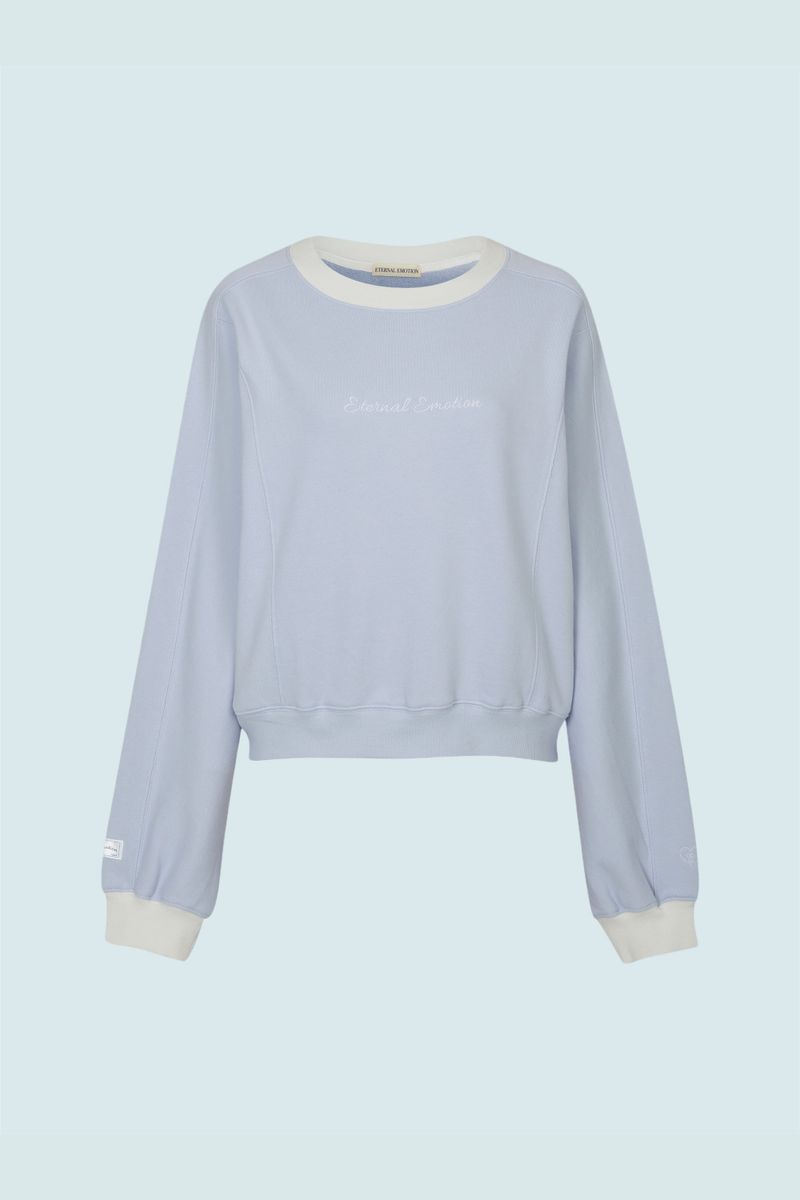 CONTRAST REGLAN CROP SWEATSHIRTS (LIGHT BLUE)