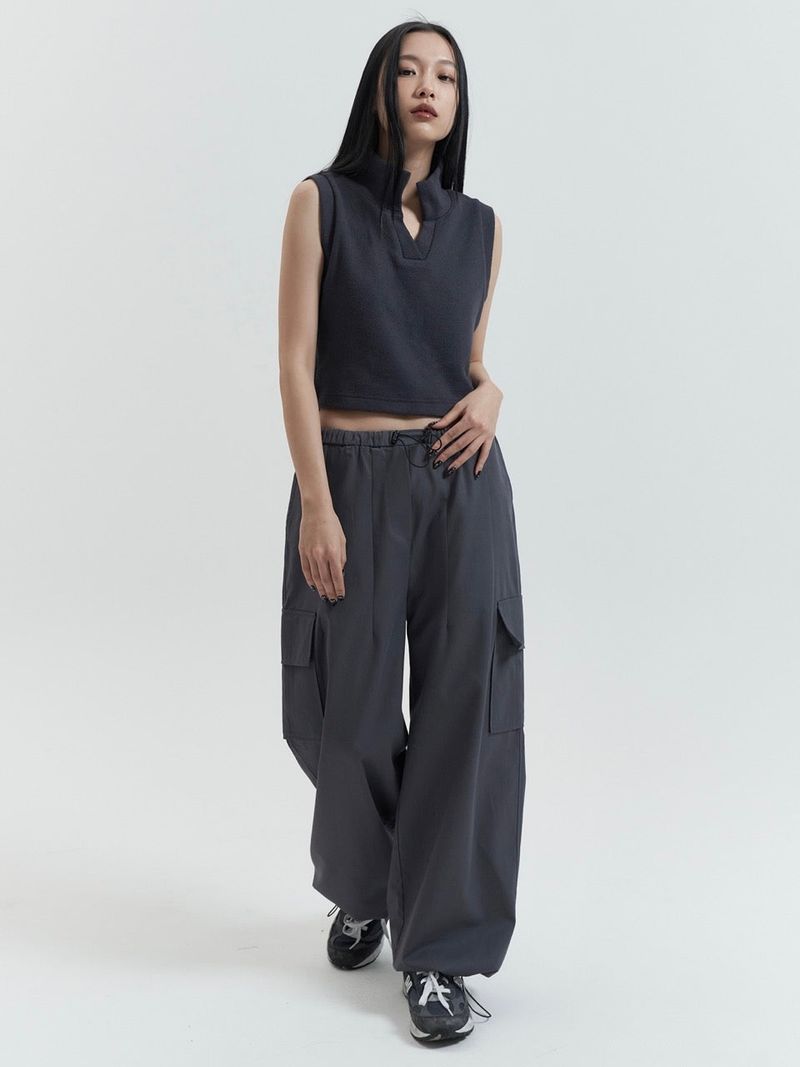 Sleeveless Collar Top, Slate Grey