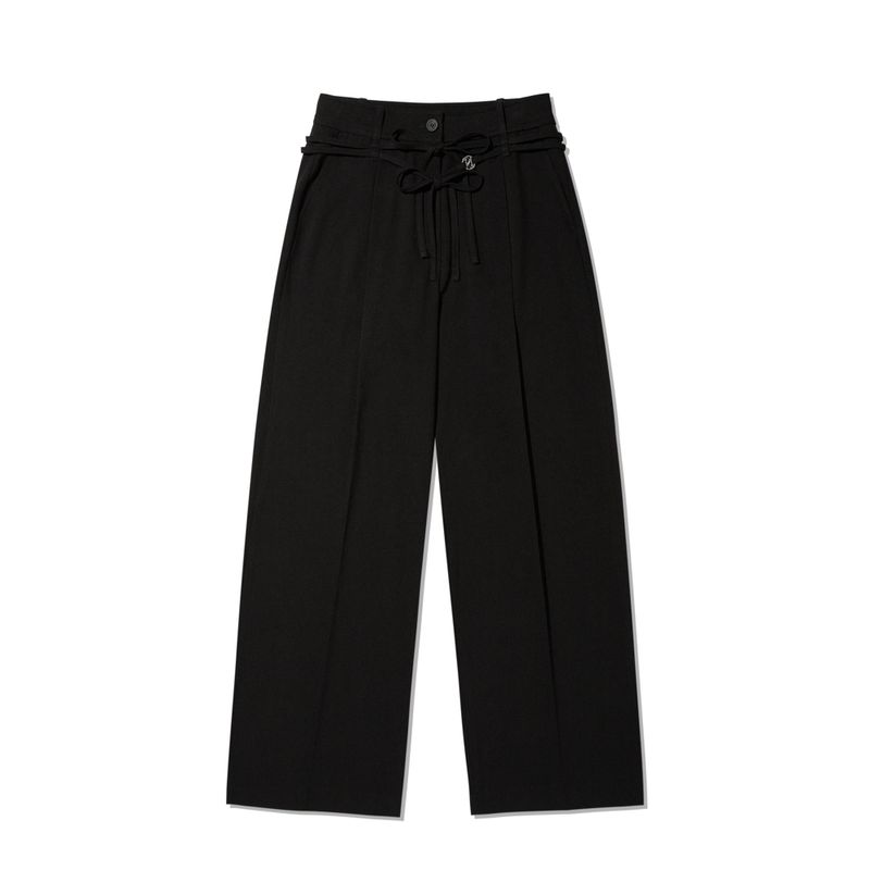 COLLECTION STRING CUT OFF WIDE SLACKS [BLACK]