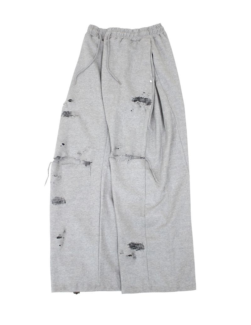 destroyed side tuck sweat pants (gray)
