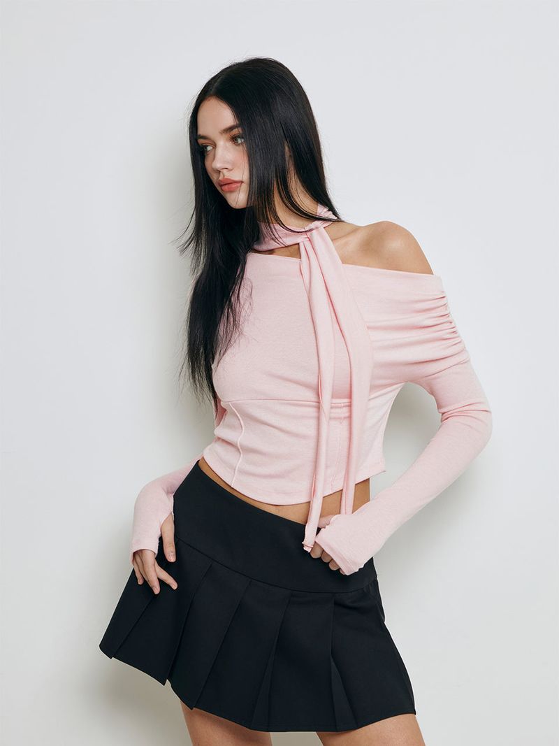 Shirring scarf tshirt (Pink)