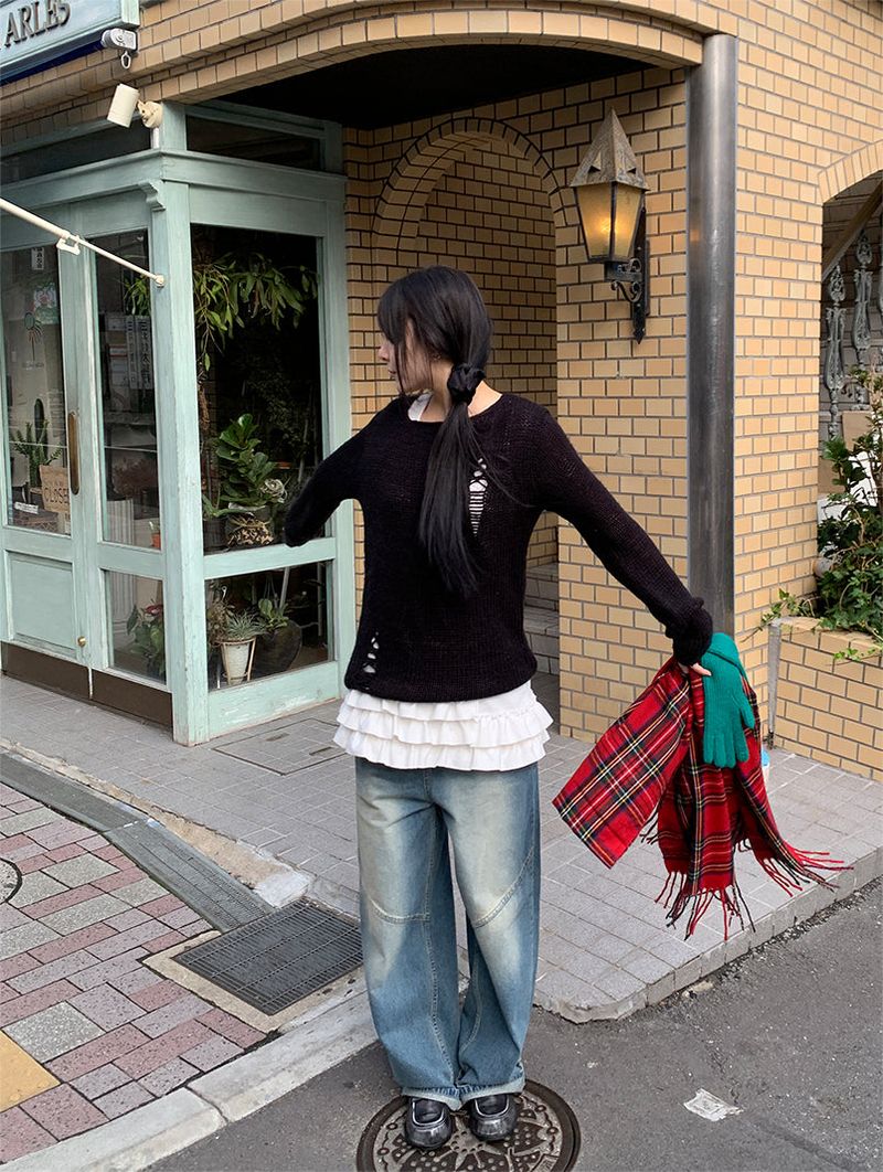 DAMAGE BOAT NECK LOOSE KNIT (3C)