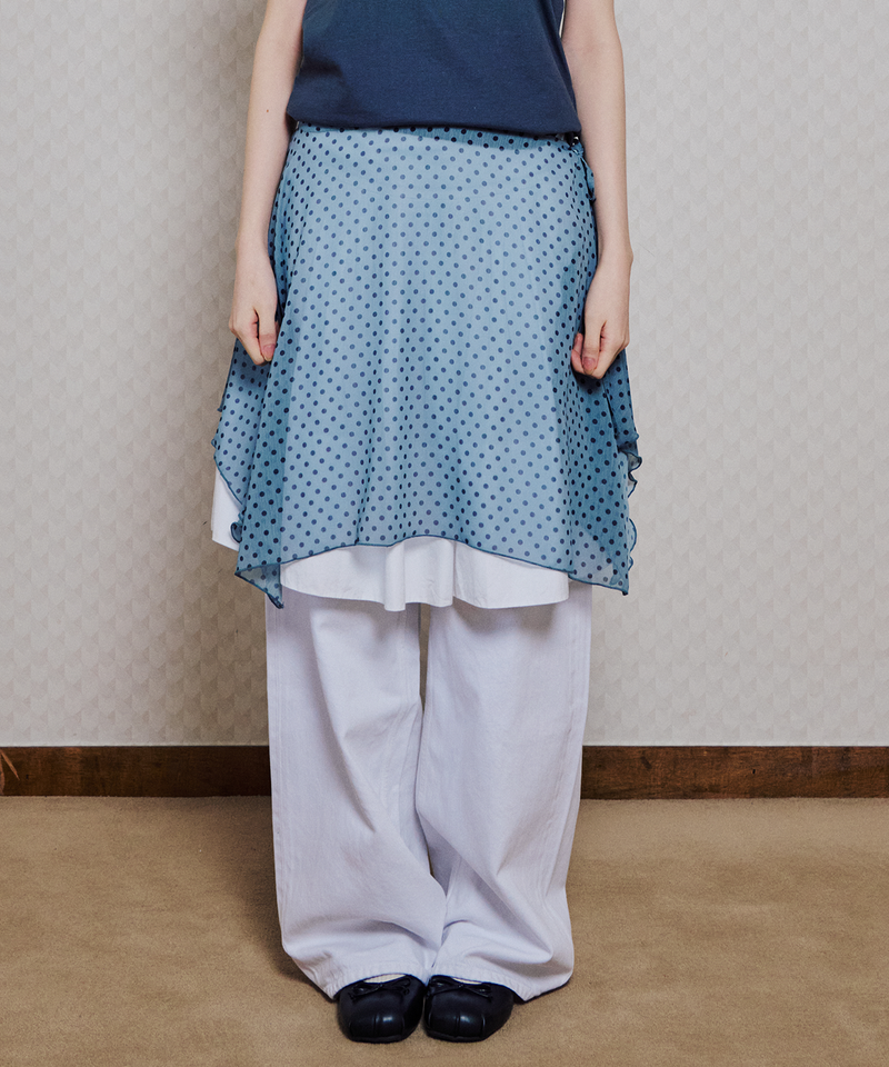 ITZAVIBE（イッザバイブ）の「SKYBLUE DOTTED LAYERED WRAP MIDI SKIRT（Skirts）」