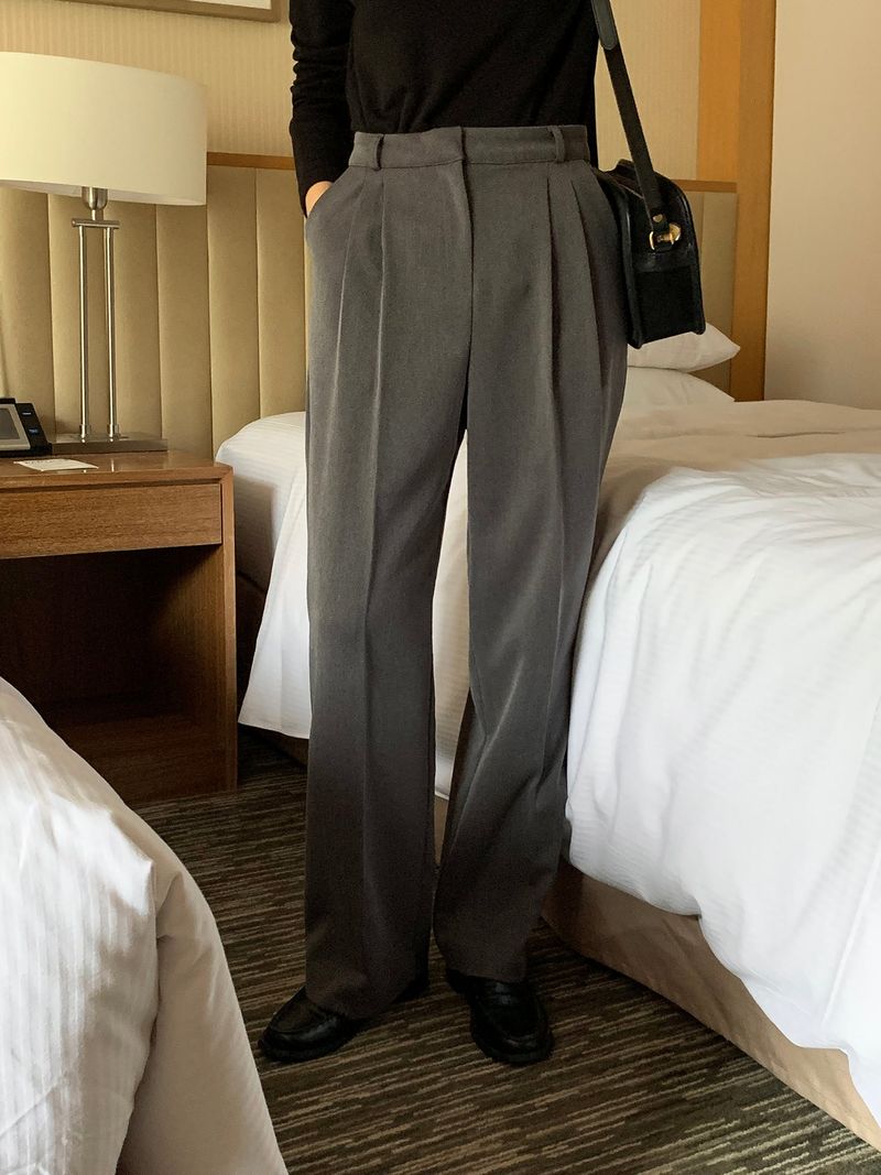 luch wool pintuck wide slacks