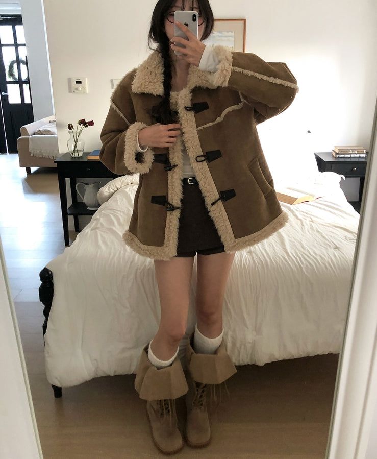 Semu lace-up fold long boots