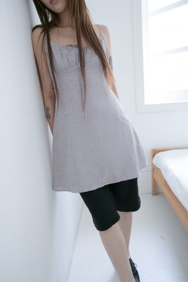 flower glossy sleeveless mini ops